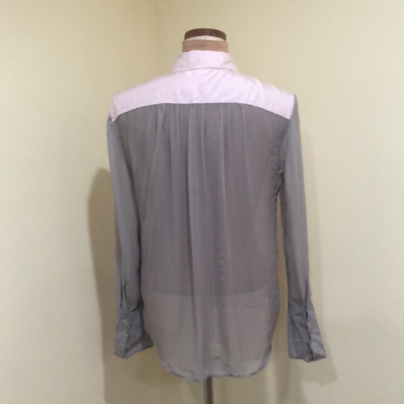 Free People Top Size Small Colorblock Gray Pastel Pink Silk Blouse - Picture 5 of 12